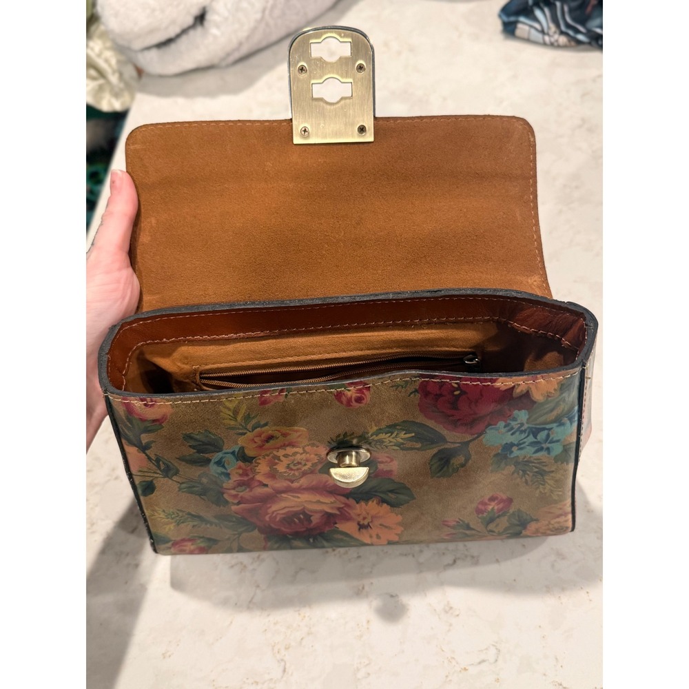 Patricia Nash Floral Leather Top Handle Satchel Bag Tan Rose Gold Tone Hardware - Picture 8 of 13